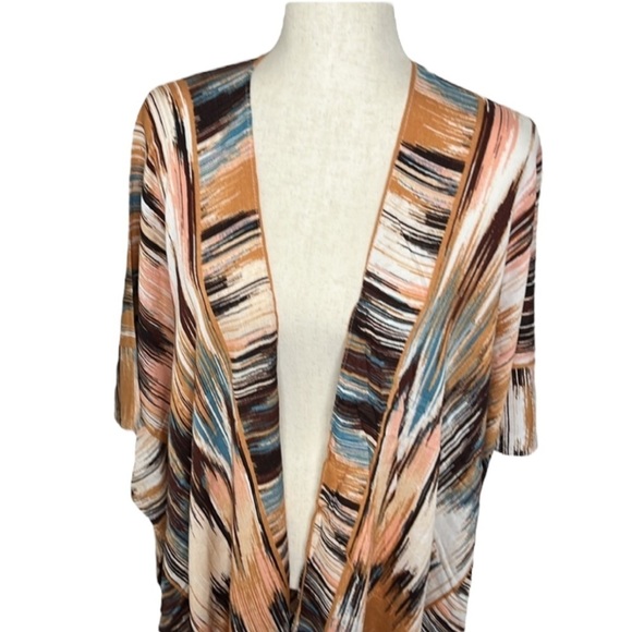 NWT Vince Camuto Cream Sand Multi Ikat V-Neck Tassels Boho Kimono Duster Sz OS - Picture 4 of 7